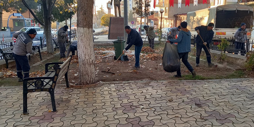 Hüyük'te ağaçlardan dökülen yapraklar temizleniyor