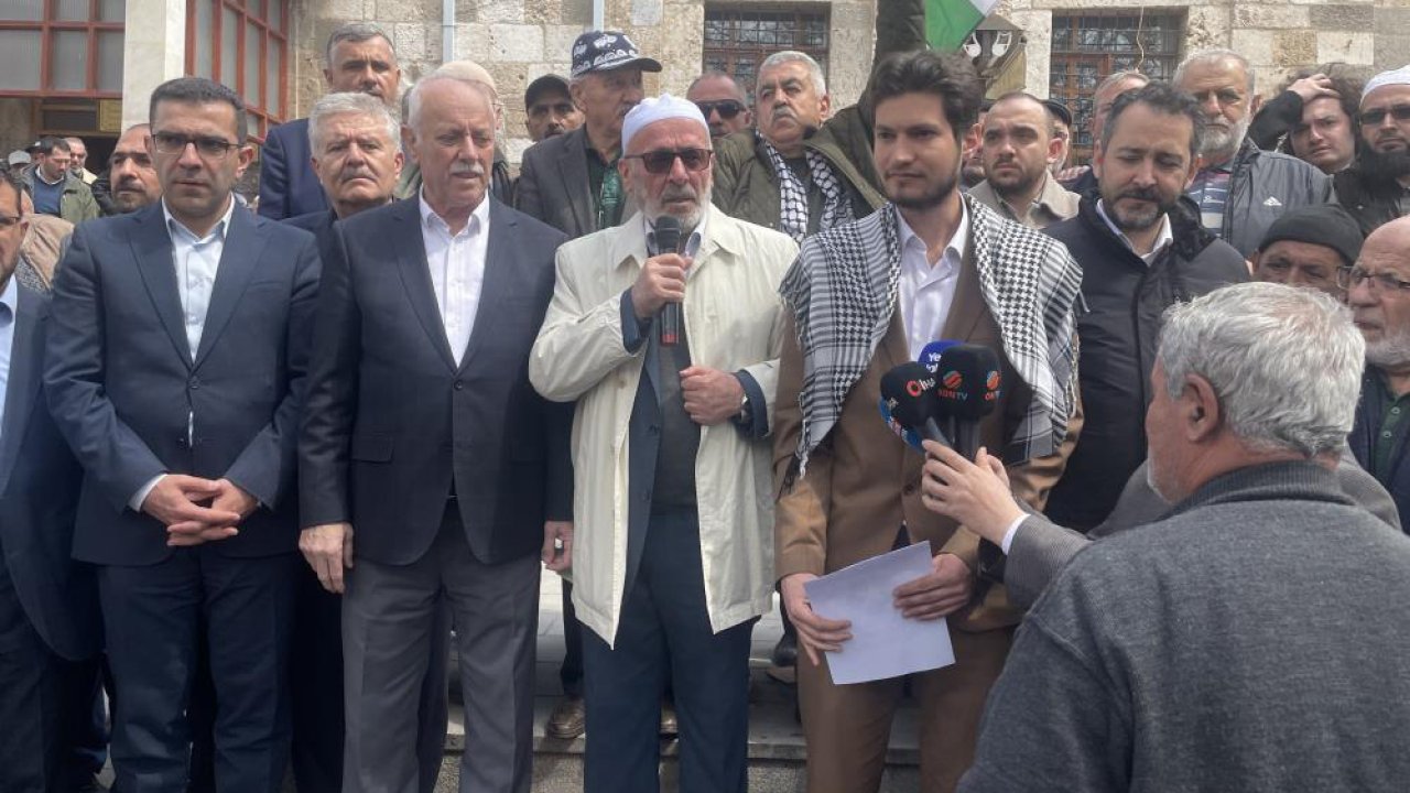 Konya’dan İsrail’e tepki büyüyor: Kapu Cami önünde dikkat çeken açıklama