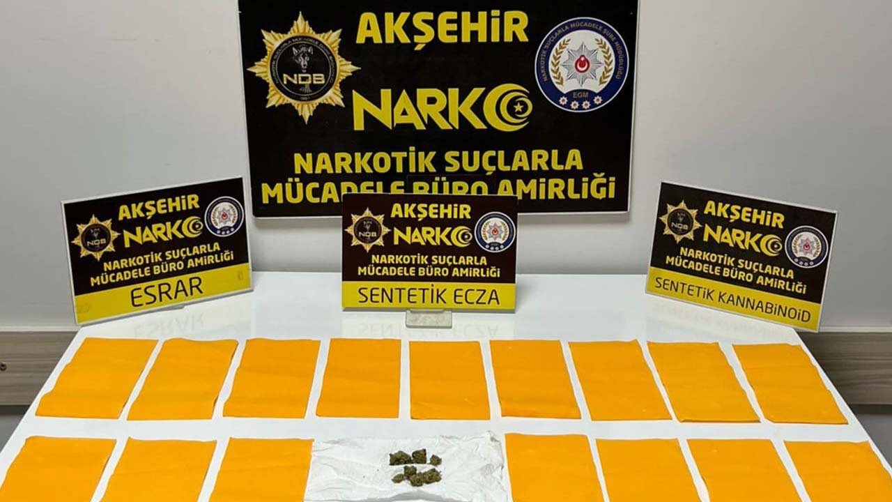 Polis ekipleri Akşehir'de 14 bin kullanımlık uyuşturucu madde ele geçirdi