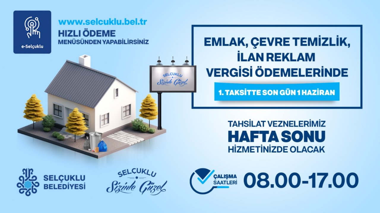 Selçuklu Belediyesi vezneleri bu hafta sonu hizmet verecek