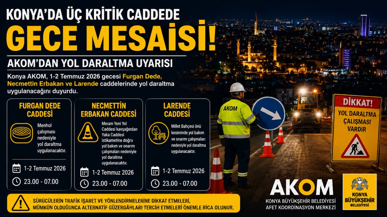 Konya'da üç kritik caddede gece mesaisi! AKOM'dan yol daraltma uyarısı