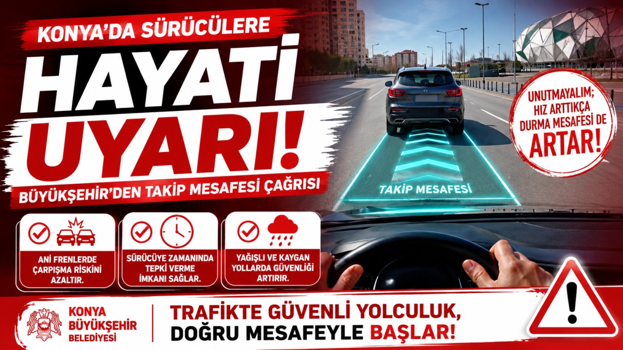 Konya'da sürücülere hayati uyarı! Büyükşehir'den takip mesafesi çağrısı