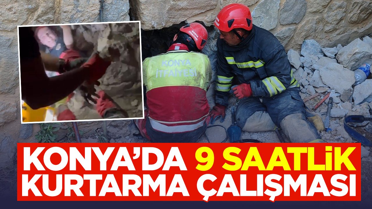 Konya'da duvara sıkışan kediye 9 saatlik kurtarma operasyonu