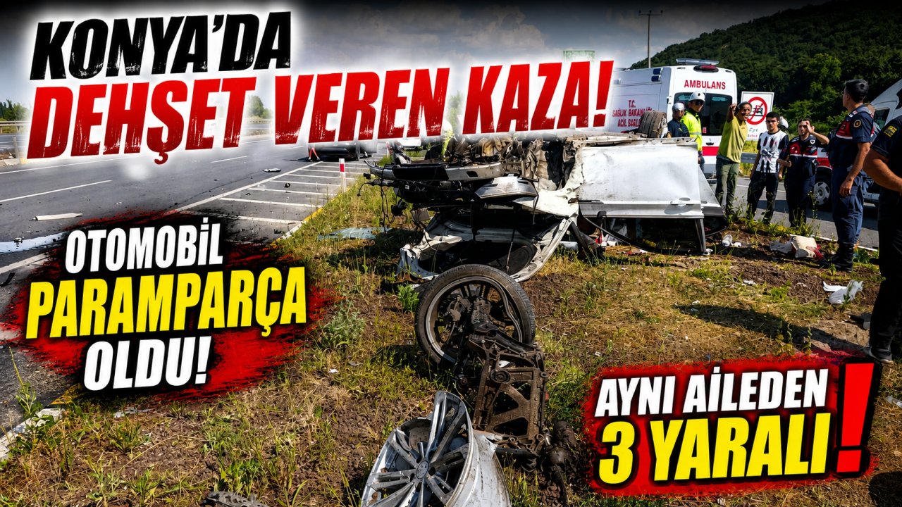 Konya'da dehşet veren kaza: Otomobil paramparça oldu, aynı aileden 3 yaralı!