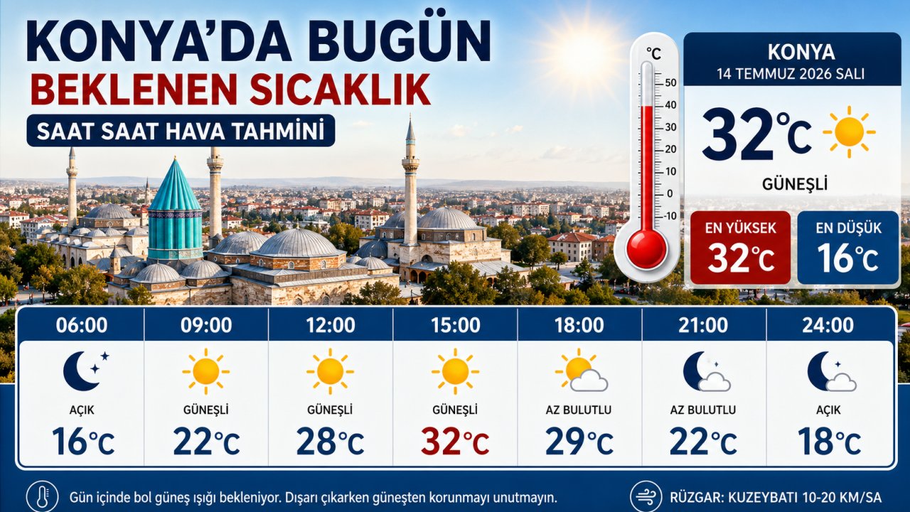 Konya Hava Durumu 15 Temmuz 2026: Meteoroloji Açıkladı! İşte Konya'da Bugün Beklenen Sıcaklık ve Saat Saat Hava Tahmini