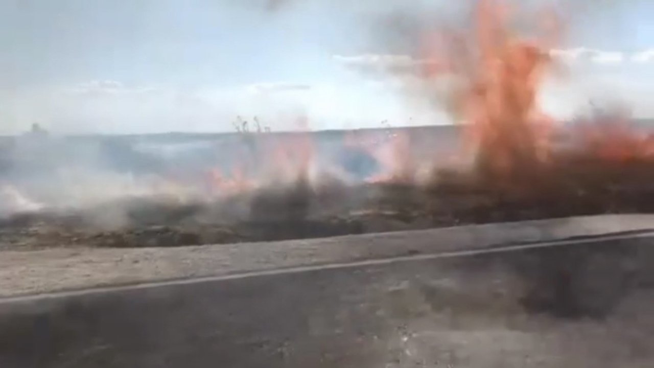 Konya ile Eskişehir karayolunda yangın! Biçerdöverden sıçrayan kıvılcım tarım arazisini kül etti!