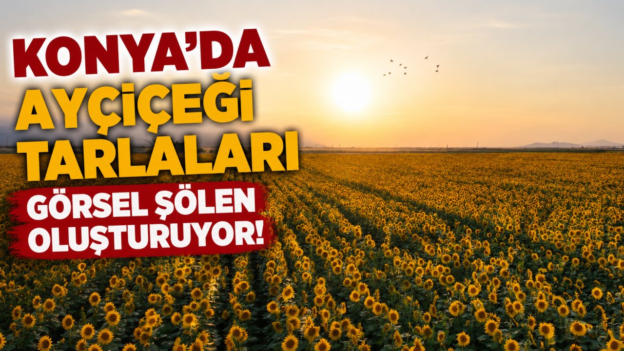 Konya'da ayçiçeği tarlaları görsel şölen oluşturuyor!