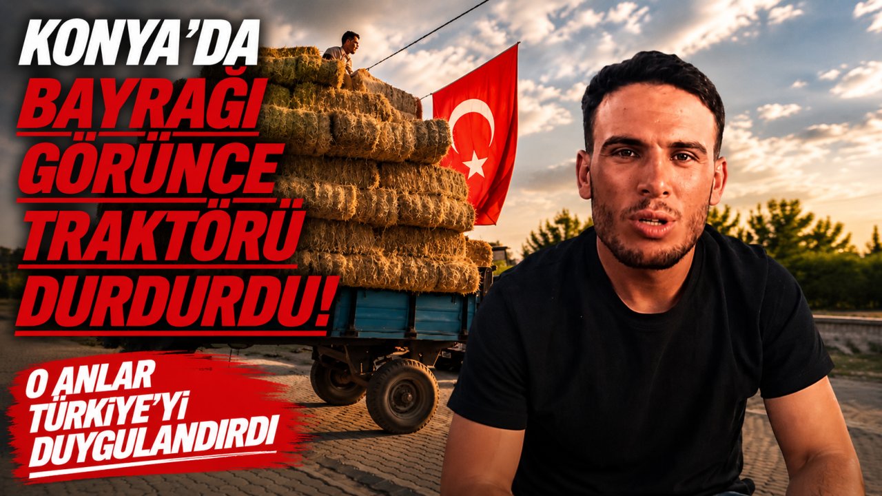 Konya'da bayrağı görünce traktörü durdurdu! O anlar Türkiye'yi duygulandırdı
