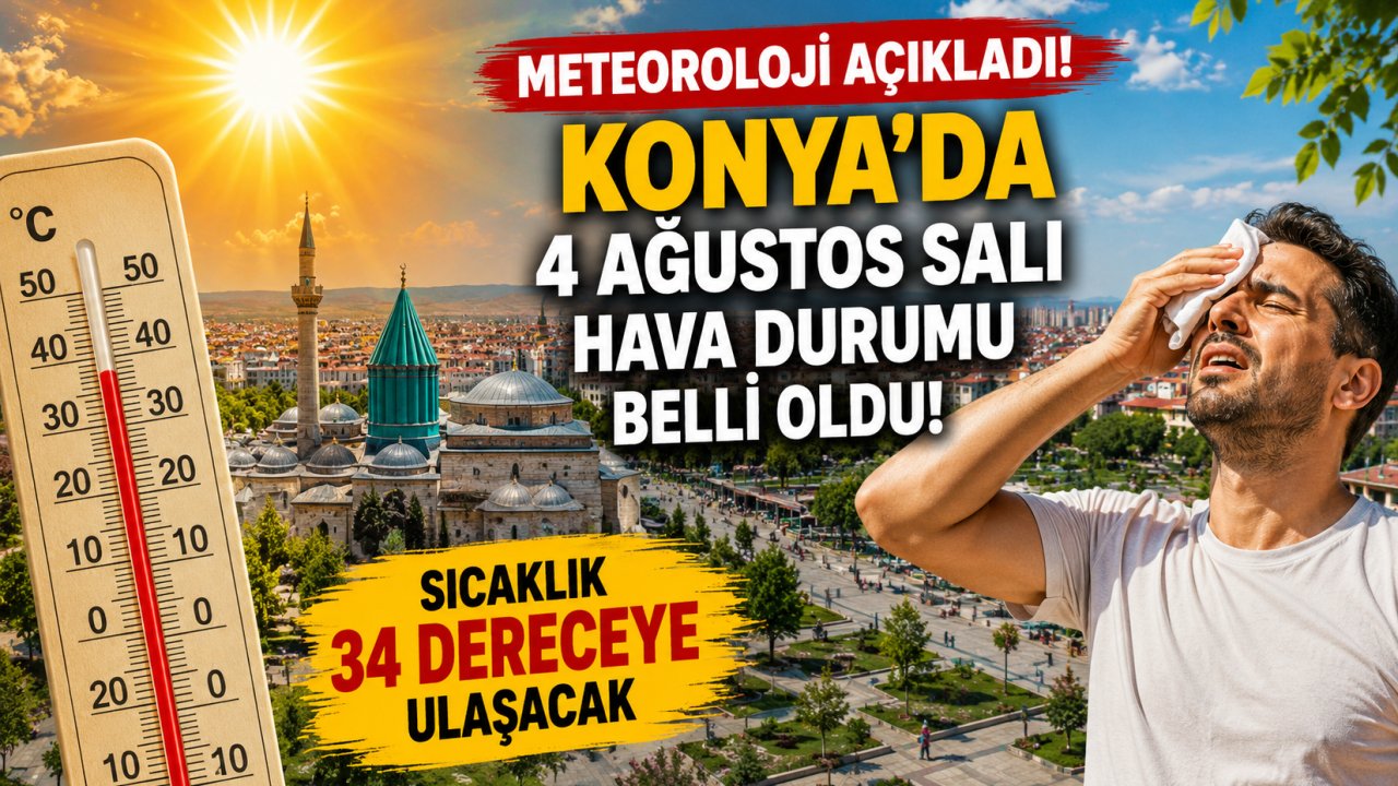 Meteoroloji Açıkladı: Konya'da 4 Ağustos Salı Hava Durumu Belli Oldu! Sıcaklık 34 Dereceye Ulaşacak