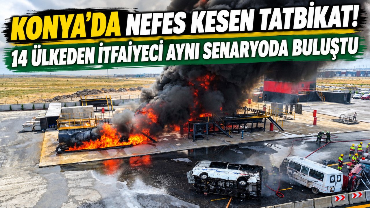 Konya’da nefes kesen tatbikat! 14 ülkeden itfaiyeci aynı senaryoda buluştu