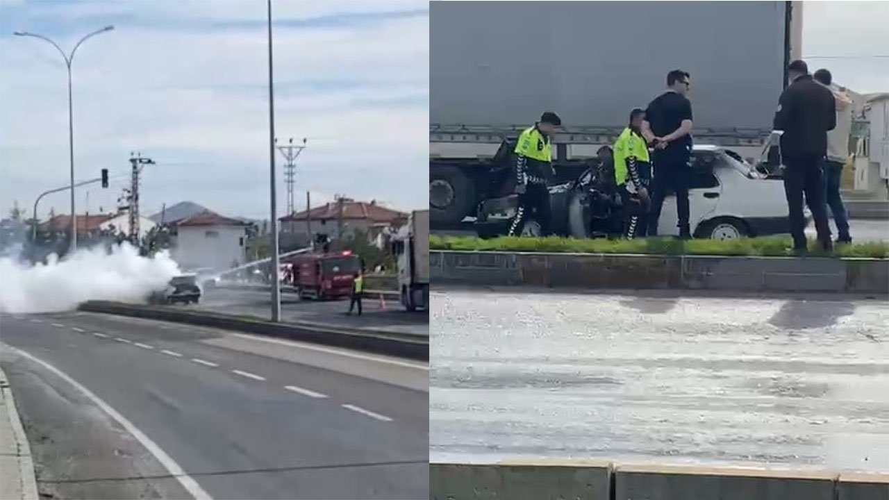 Konya'da seyir halindeki otomobilde yangın!