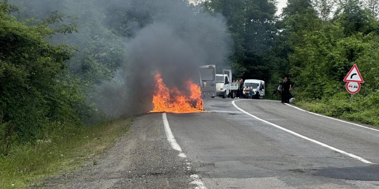 Park halindeki hafif ticari araçta yangın